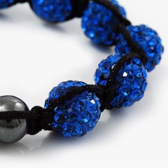 NEW Shamballa 12MM Blue Crystals & Hematite Bead Bracelet - Picture 3 of 4